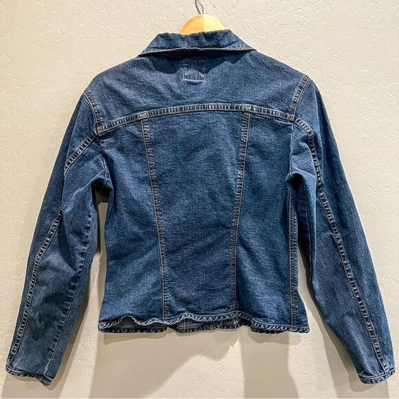 Vintage Faconnable Distressed Denim Jean Jacket Fitted Stretch Y2K Womens Small - Picture 3 of 14